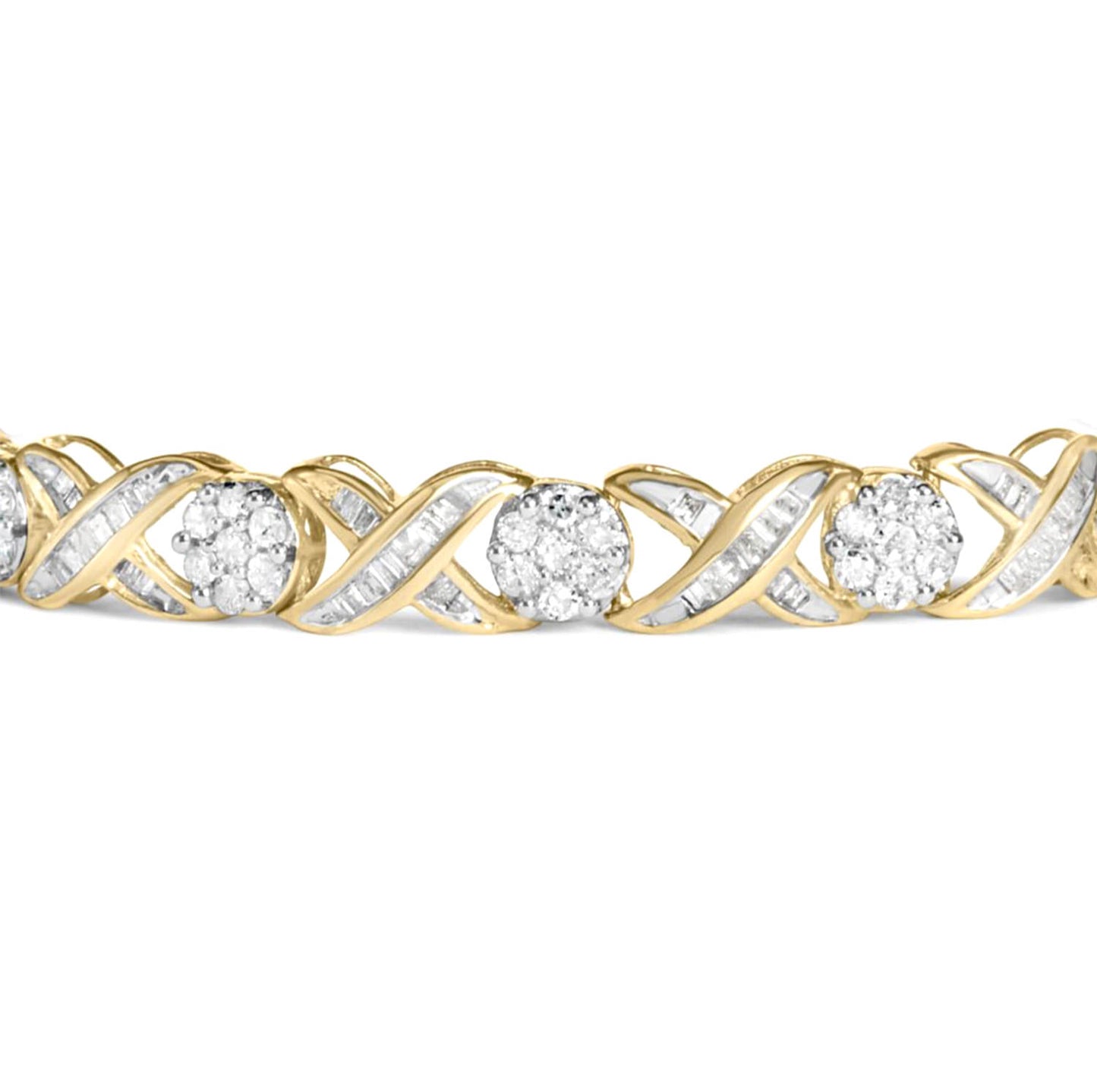 XOXO Diamond Link Bracelet Round and Baguette Cut 3 Carats 10K Yellow Gold