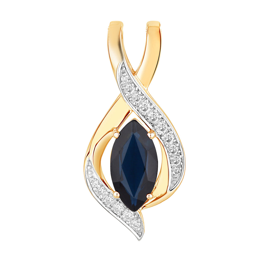 Blue Sapphire Pendant With Diamonds 2.2 Carats 14K Yellow Gold