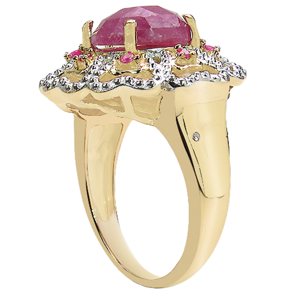 Pink Sapphire Ring With Ruby 5.53 Carats Gold Plated Silver
