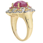 Pink Sapphire Ring With Ruby 5.53 Carats Gold Plated Silver