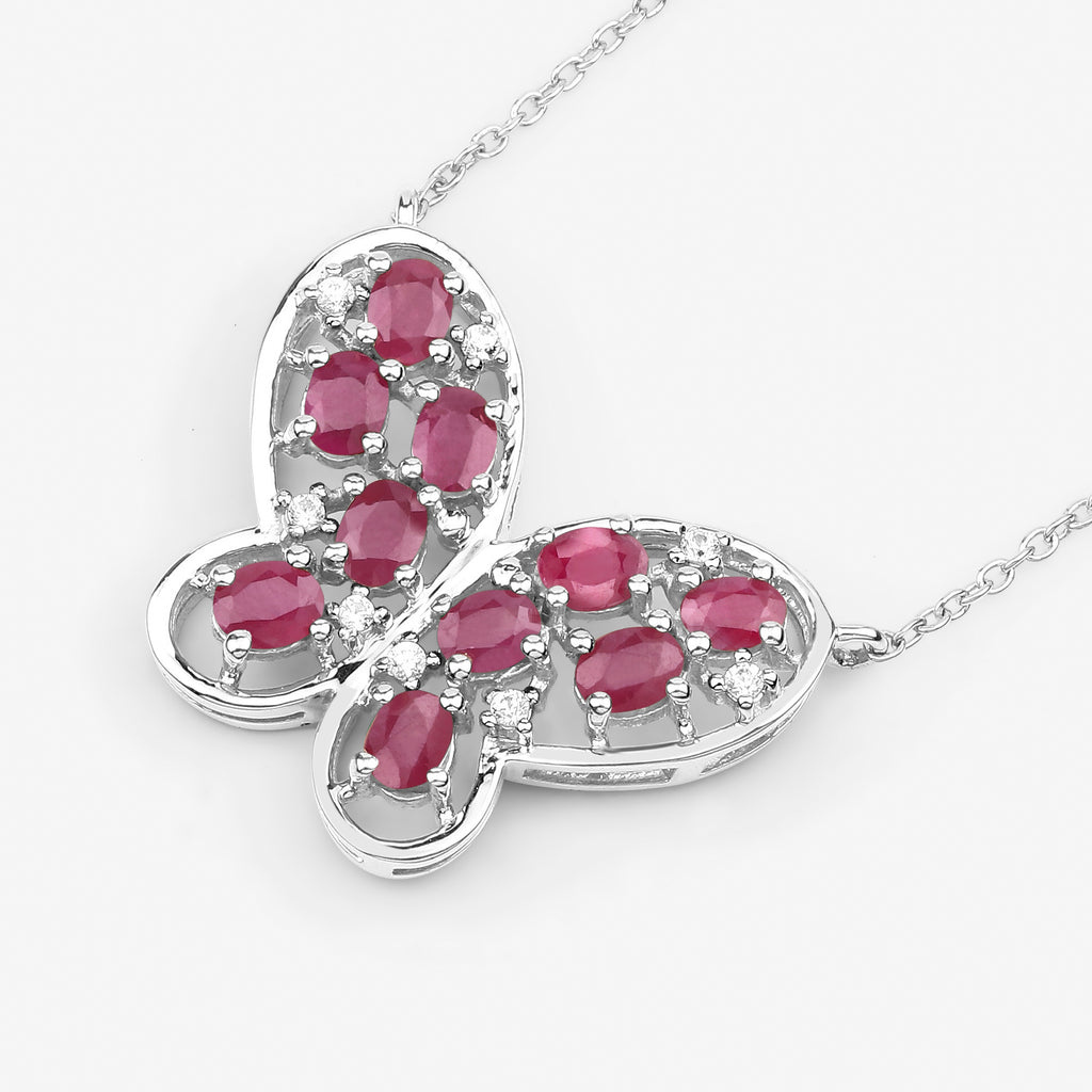 Ruby Butterfly Necklace With White Zircon 2.32 Carats Sterling Silver