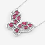 Ruby Butterfly Necklace With White Zircon 2.32 Carats Sterling Silver