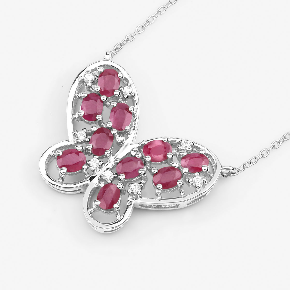 Ruby Butterfly Necklace With White Zircon 2.32 Carats Sterling Silver