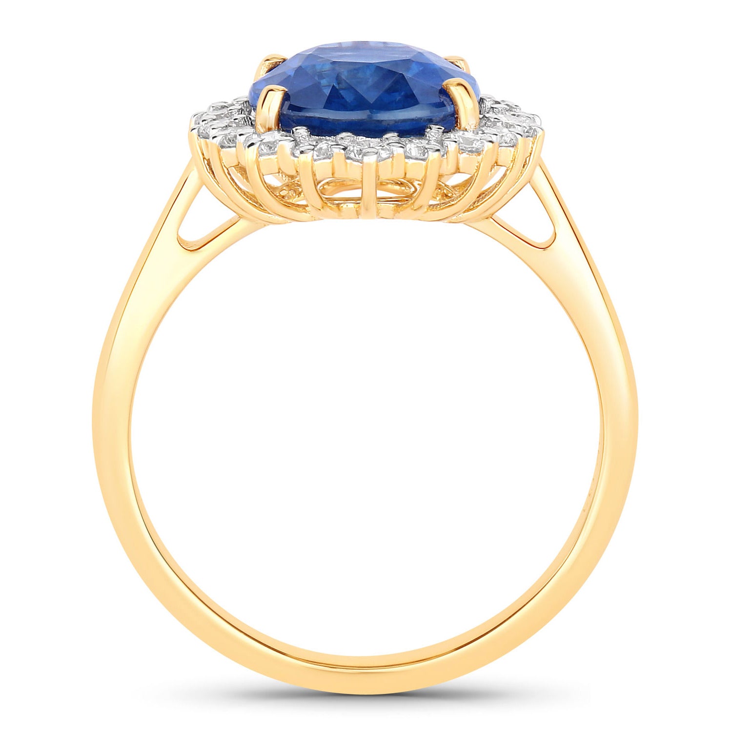 Blue Sapphire Ring With Diamonds 4.14 Carats 18K Yellow Gold
