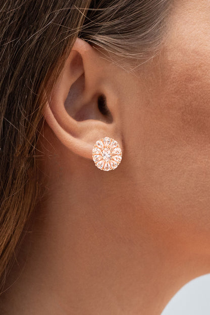 Morganite Flower Cocktail Earrings 3.34 Carats Total 18K Rose Gold Plated