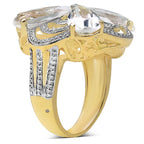 Crystal Quartz Flower Ring With Diamonds 6.67 Carats Gold Plated Silver