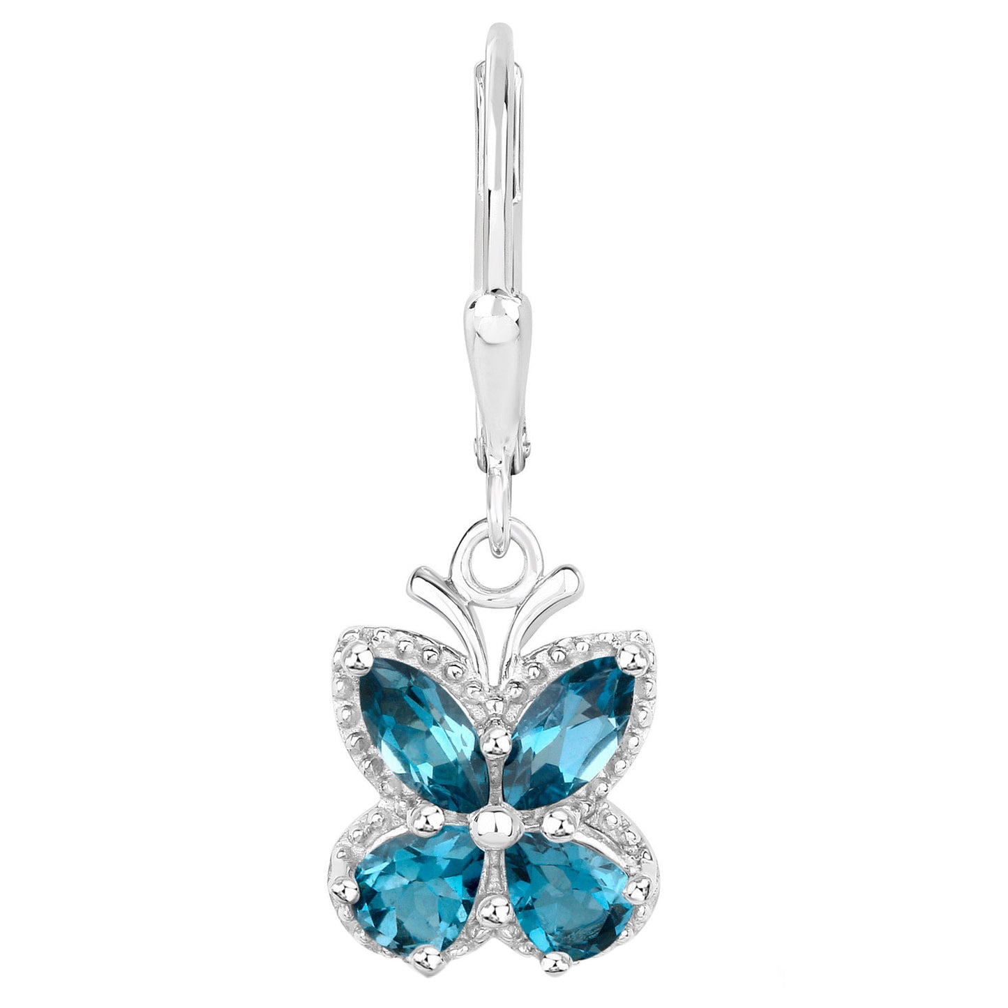 London Blue Topaz Butterfly Dangle Earrings 2.3 Carats Sterling Silver