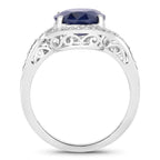 Blue Sapphire Ring With Diamonds 4.66 Carats 14K White Gold