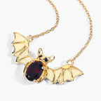 Garnet Bat Necklace With Black Spinel 1.06 Carats Gold Plated Silver