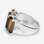 Smoky Quartz Ring With Citrine 8.1 Carats Sterling Silver