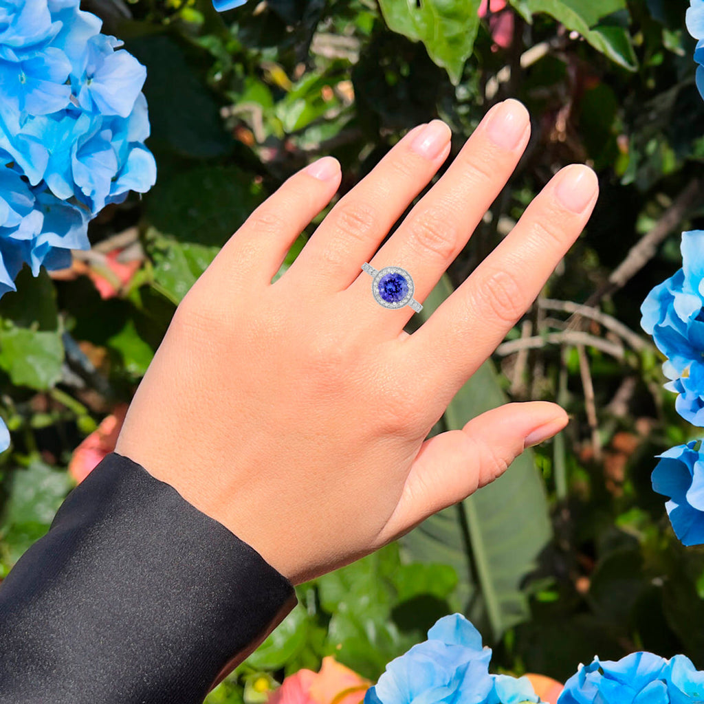 Natural Tanzanite Ring With Diamonds 3.18 Carats 14K White Gold