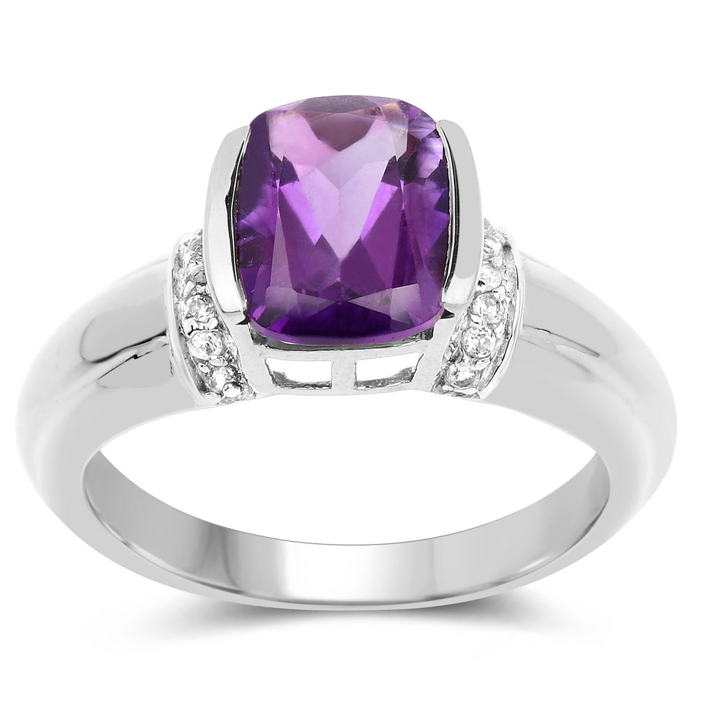 Amethyst Ring With White Topaz 1.5 Carats Sterling Silver