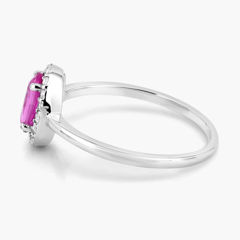 Pink Sapphire Ring With Diamonds 0.96 Carats 14K White Gold