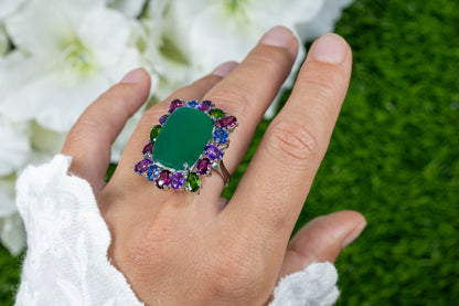 Green Chalcedony Ring Amethyst Rhodolite Chrome Diopside Kyanite 26 Carats