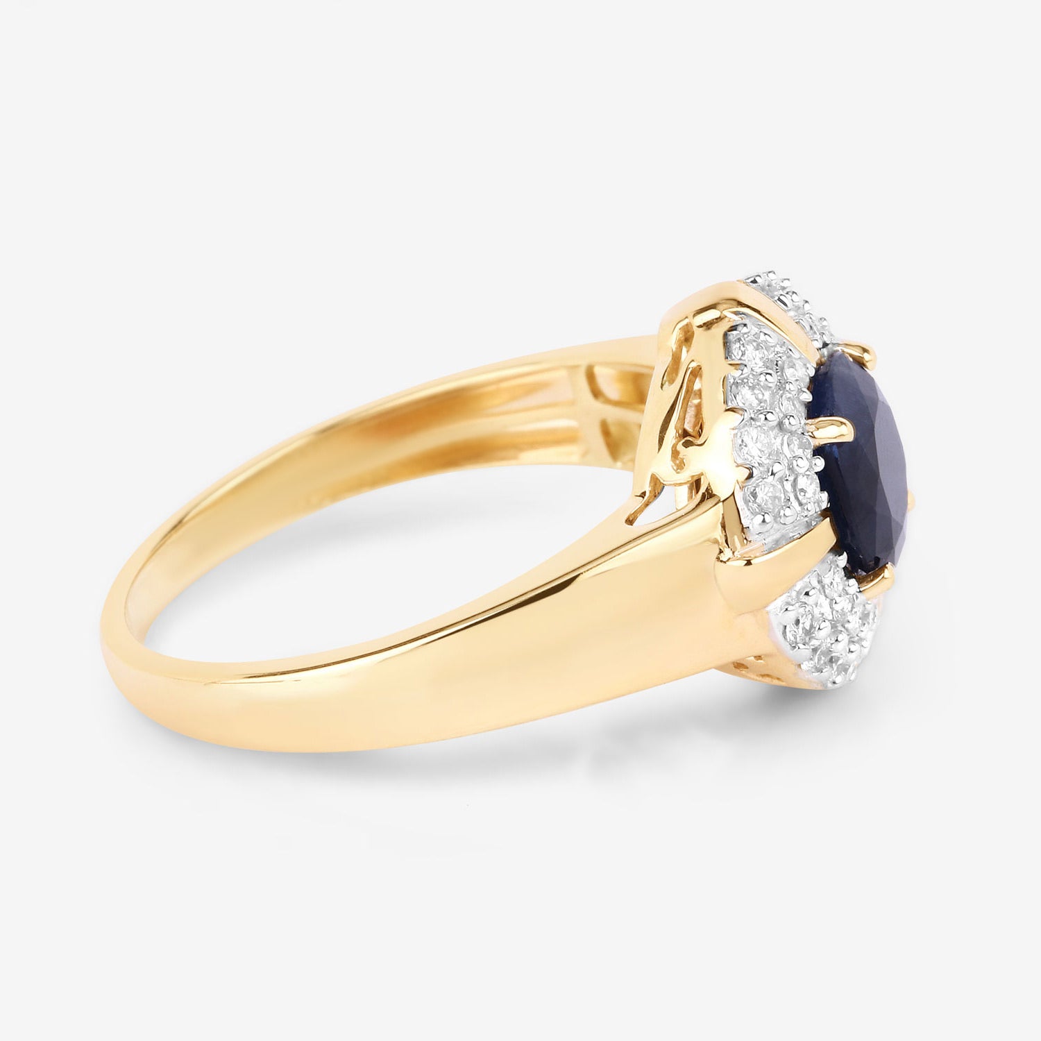 Blue Sapphire Ring With Diamonds 1.66 Carats 10K Yellow Gold