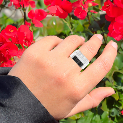 Diamond Cluster Ring Black White Sterling Silver