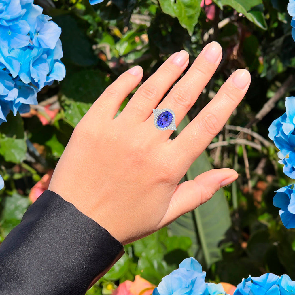 Tanzanite Ring Diamonds 3.96 Carats 14K White Gold