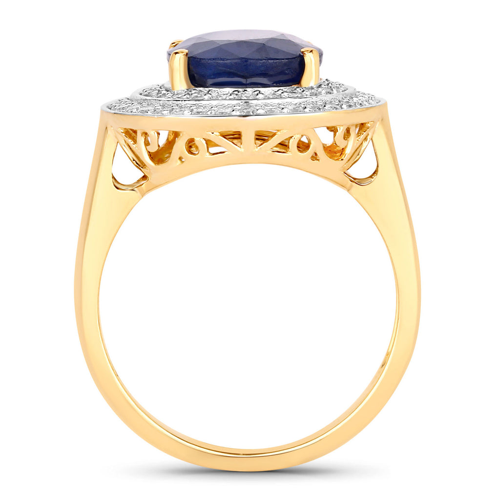 Blue Sapphire Ring With Diamonds 4.78 Carats 14K Yellow Gold
