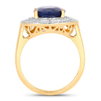 Blue Sapphire Ring With Diamonds 4.78 Carats 14K Yellow Gold