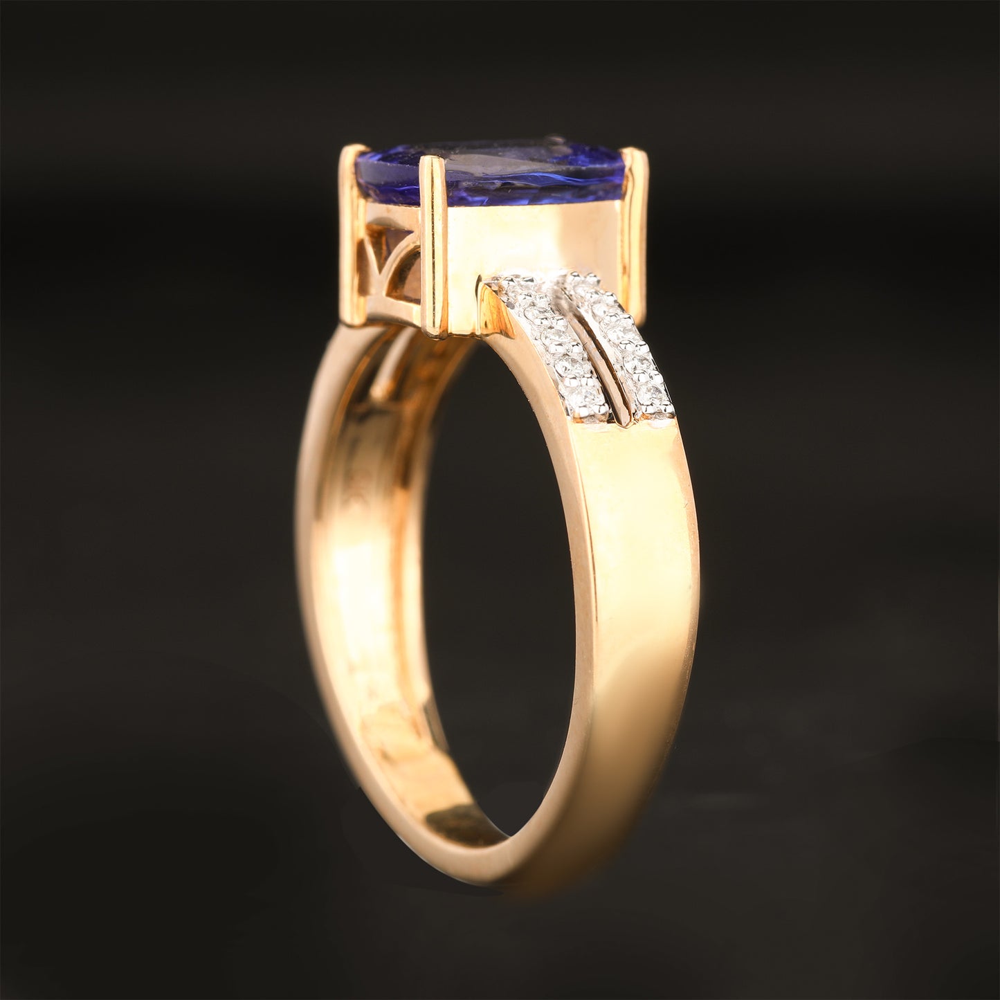 Natural Tanzanite Ring With Diamonds 1.99 Carats 9K Yellow Gold
