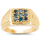 Blue Diamond Ring 0.62 Carats Gold Plated Silver