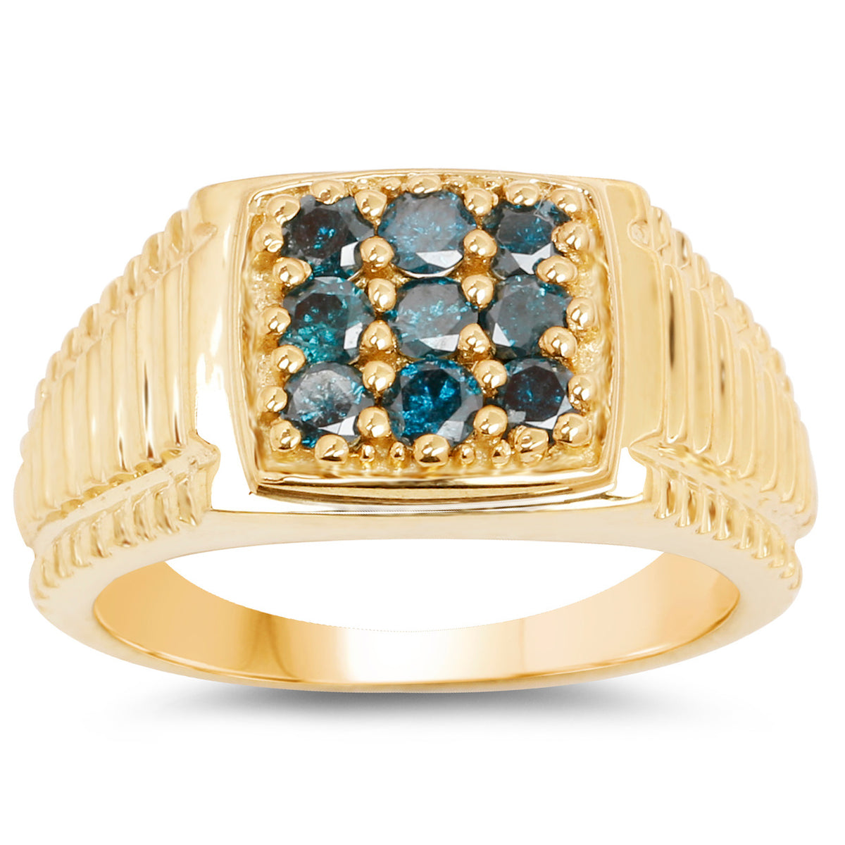 Blue Diamond Ring 0.62 Carats Gold Plated Silver