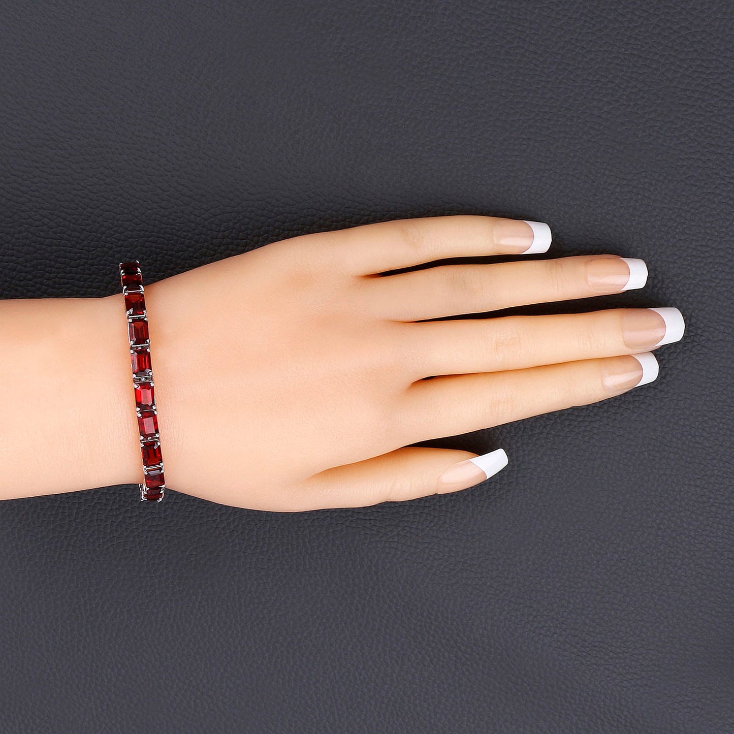 Garnet Tennis Bracelet 27 Carats Rhodium Plated Sterling Silver