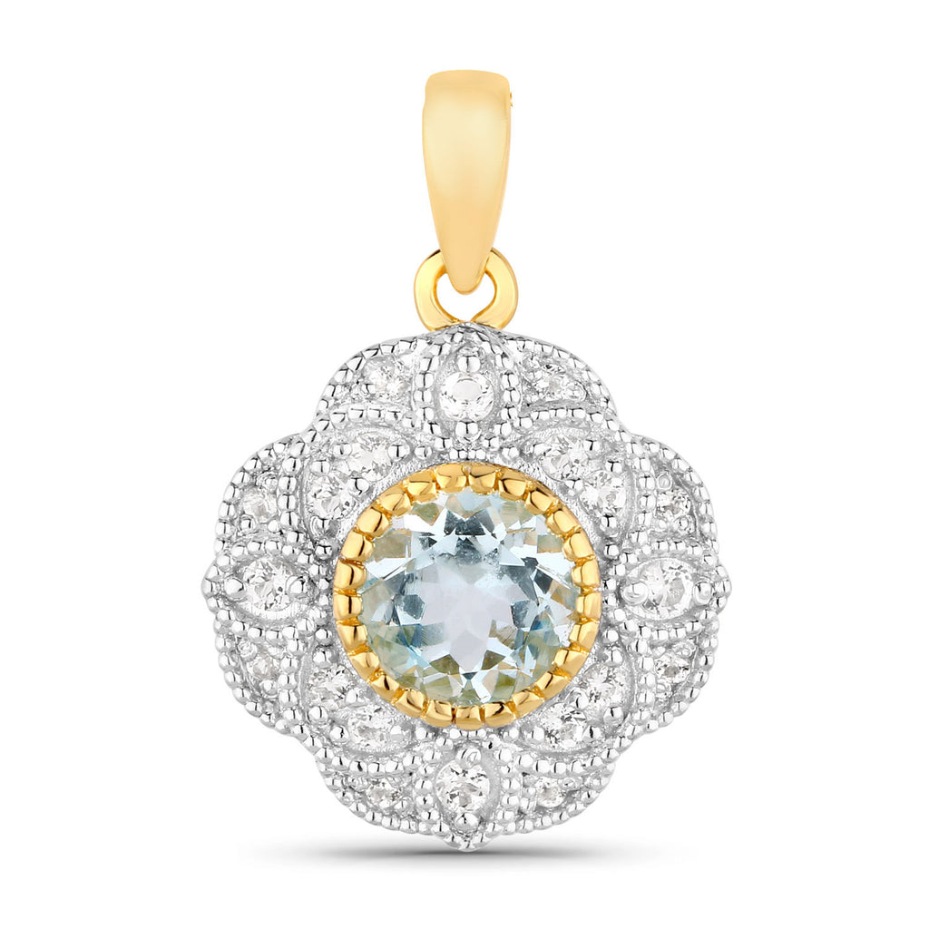 Aquamarine Pendant With White Topaz 0.92 Carats Gold Plated Silver