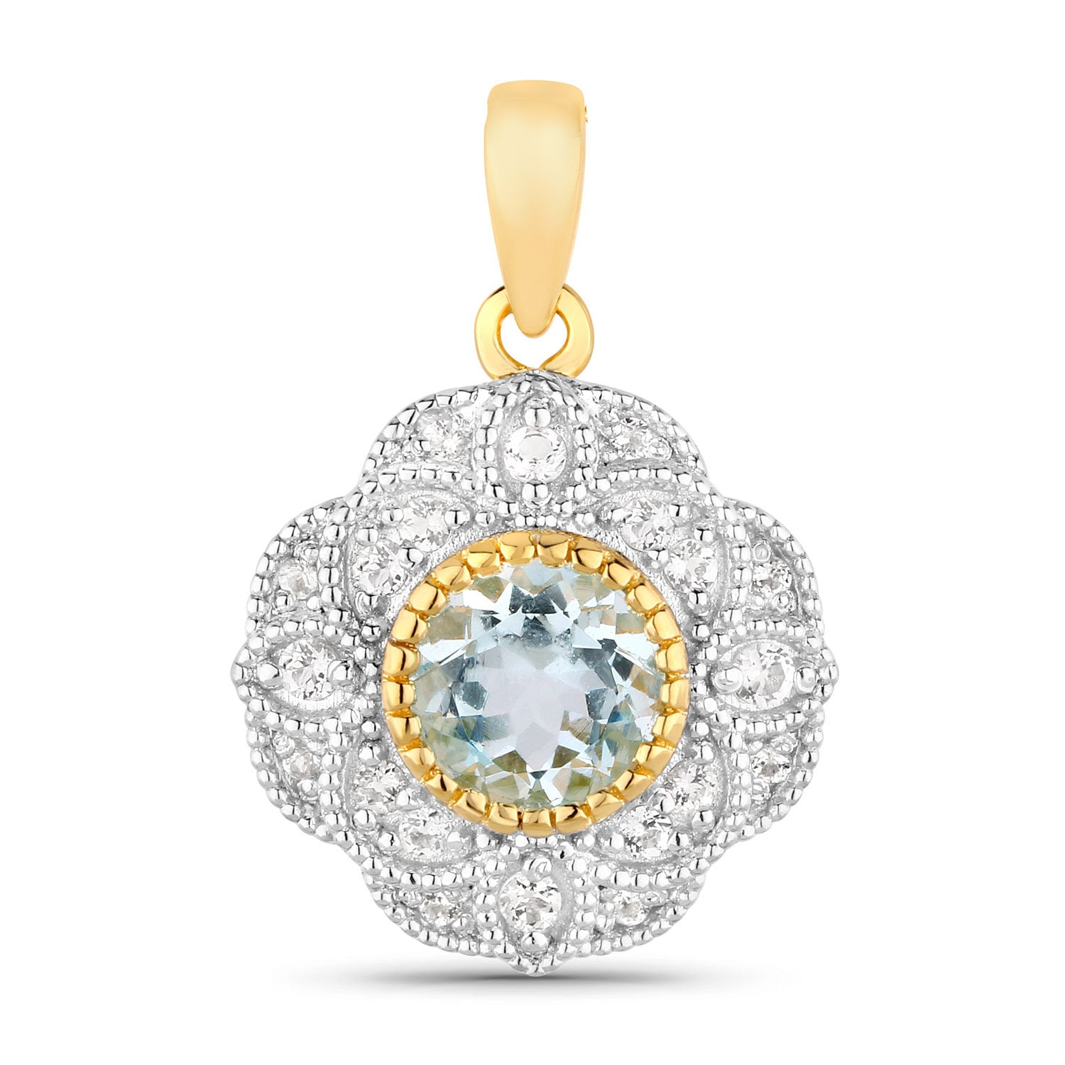 Aquamarine Pendant With White Topaz 0.92 Carats Gold Plated Silver