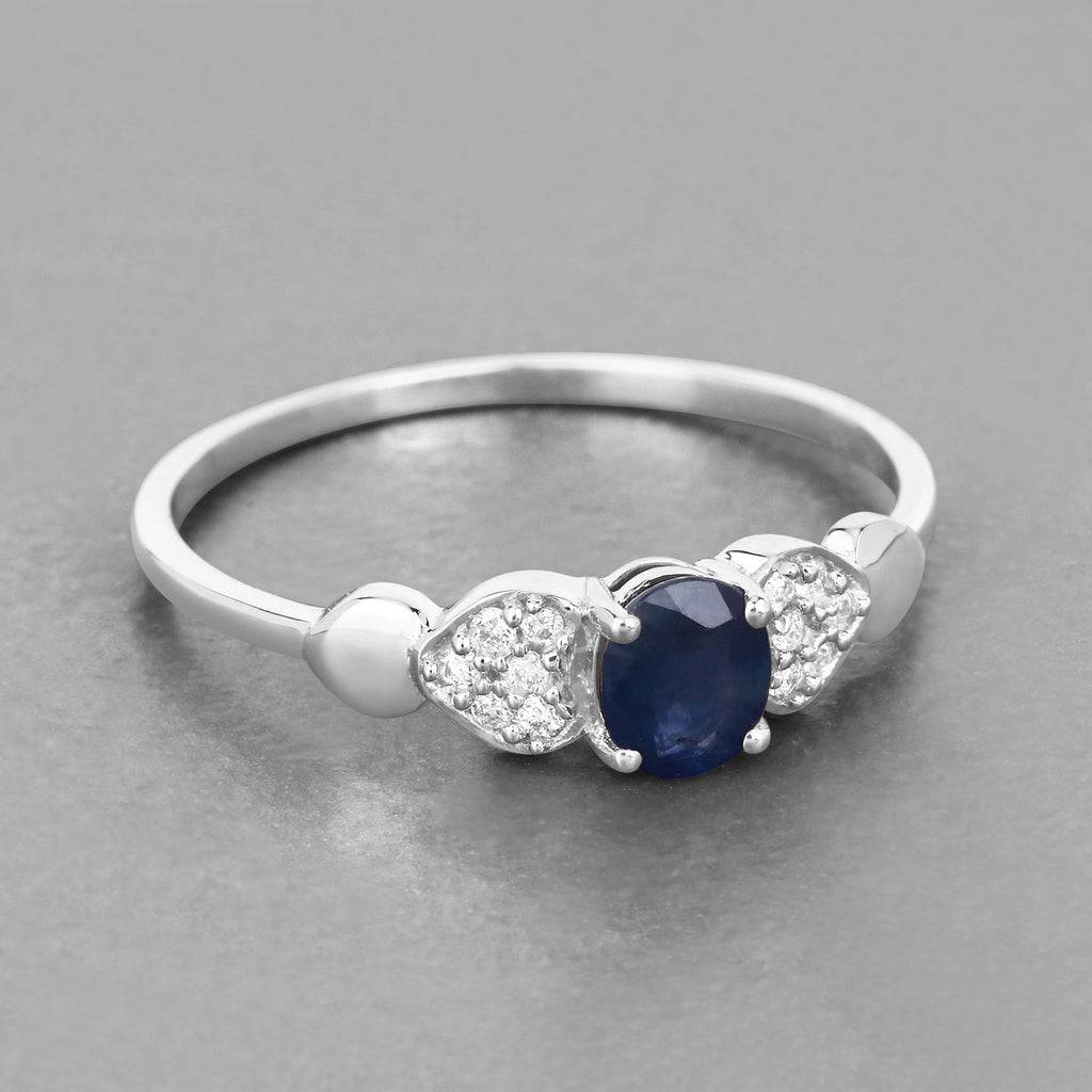 Blue Sapphire Ring With Diamonds 0.4 Carats 14K White Gold