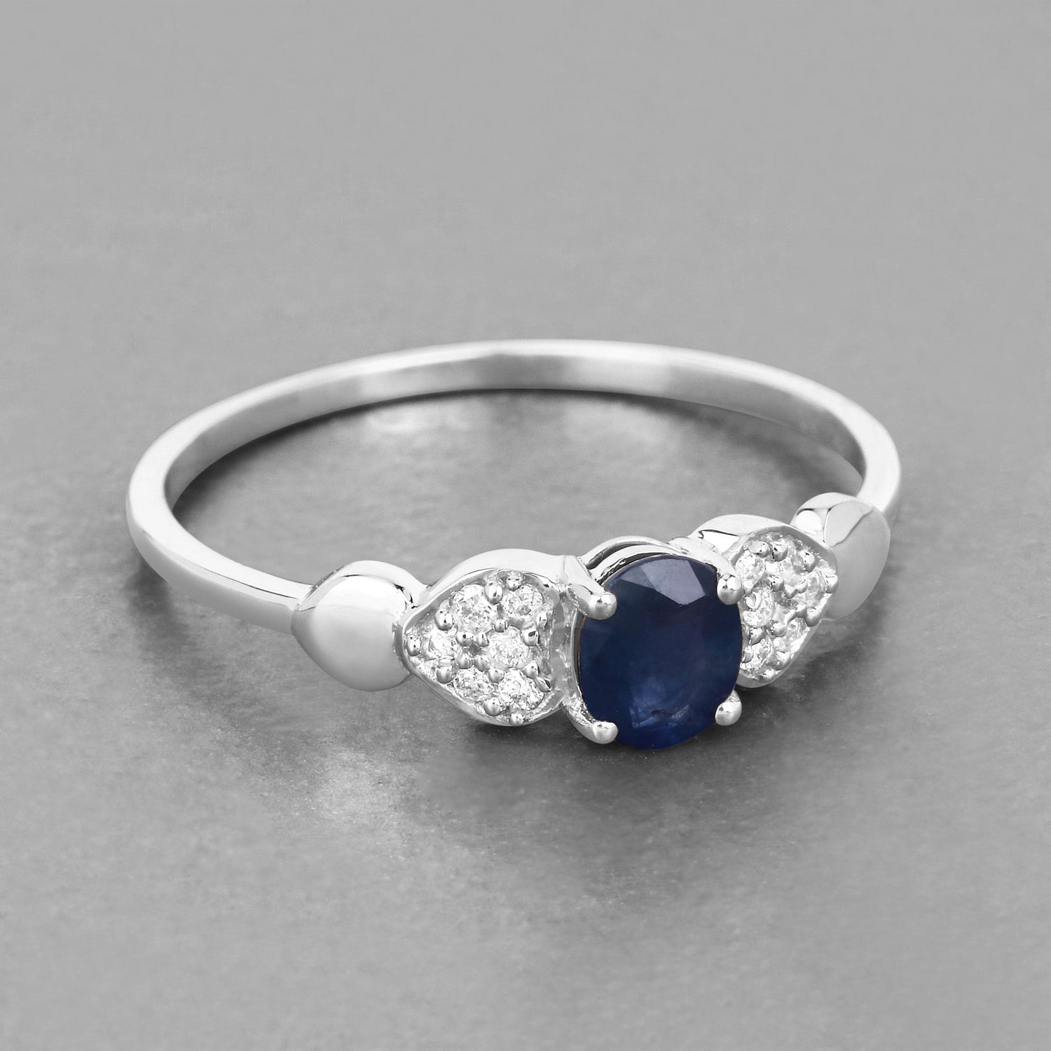 Blue Sapphire Ring With Diamonds 0.4 Carats 14K White Gold