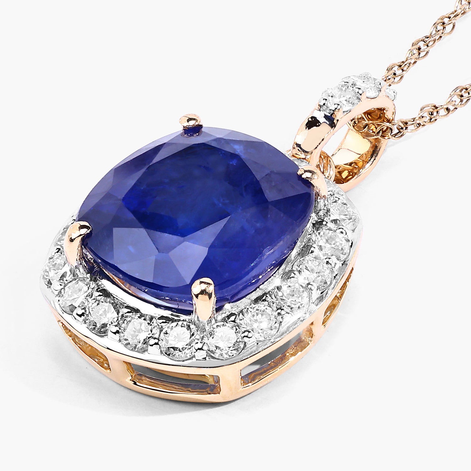 Blue Sapphire Pendant With Diamonds 3.25 Carats 18K Yellow Gold