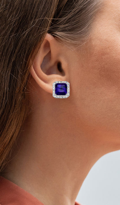 Amethyst Earrings Diamond Halo 9.3 Carats Silver