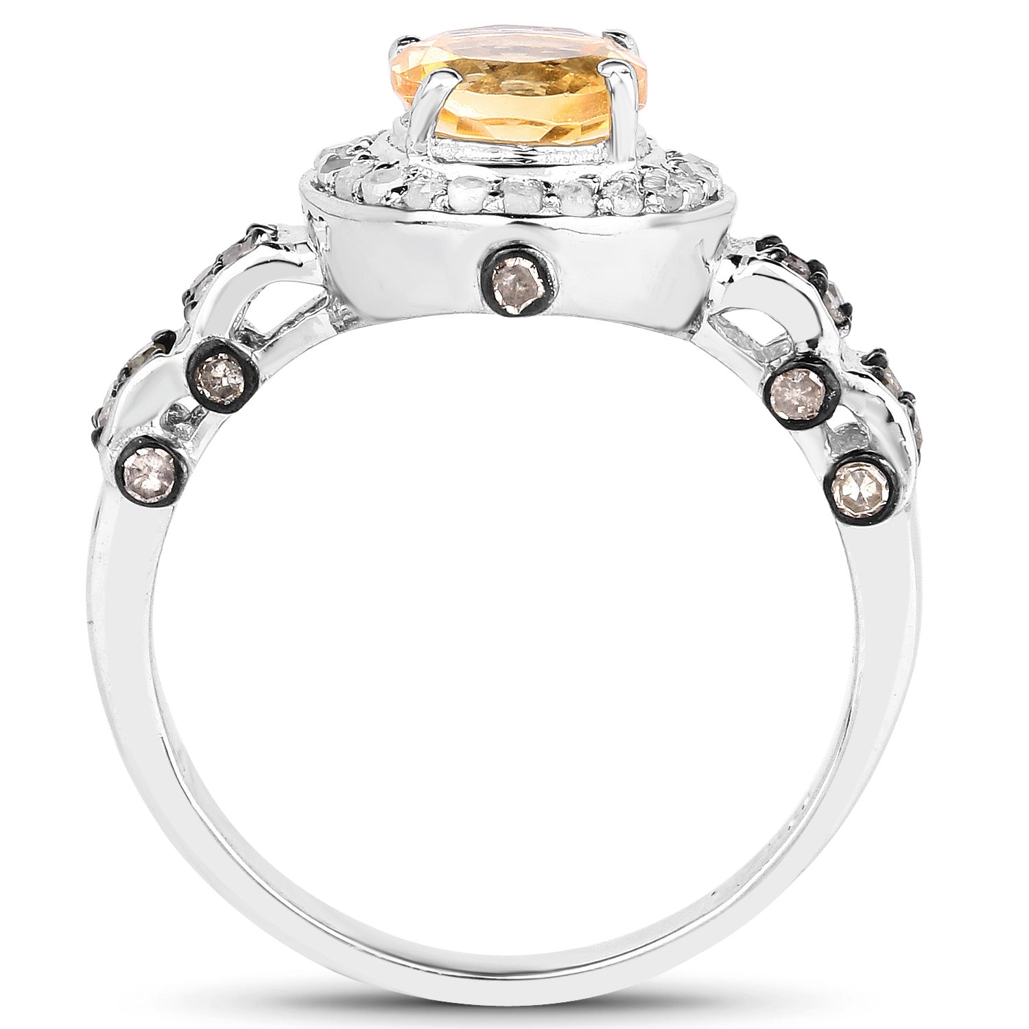 Citrine Ring With Champagne Diamonds 1 Carats Sterling Silver