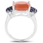 Peach Moonstone Ring With Tanzanite 6.16 Carats Sterling Silver