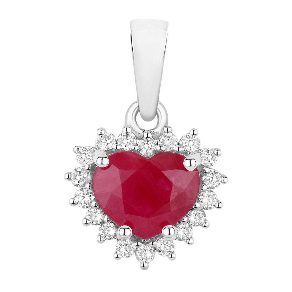 Ruby Heart Pendant With Diamonds 1.44 Carats 14K White Gold