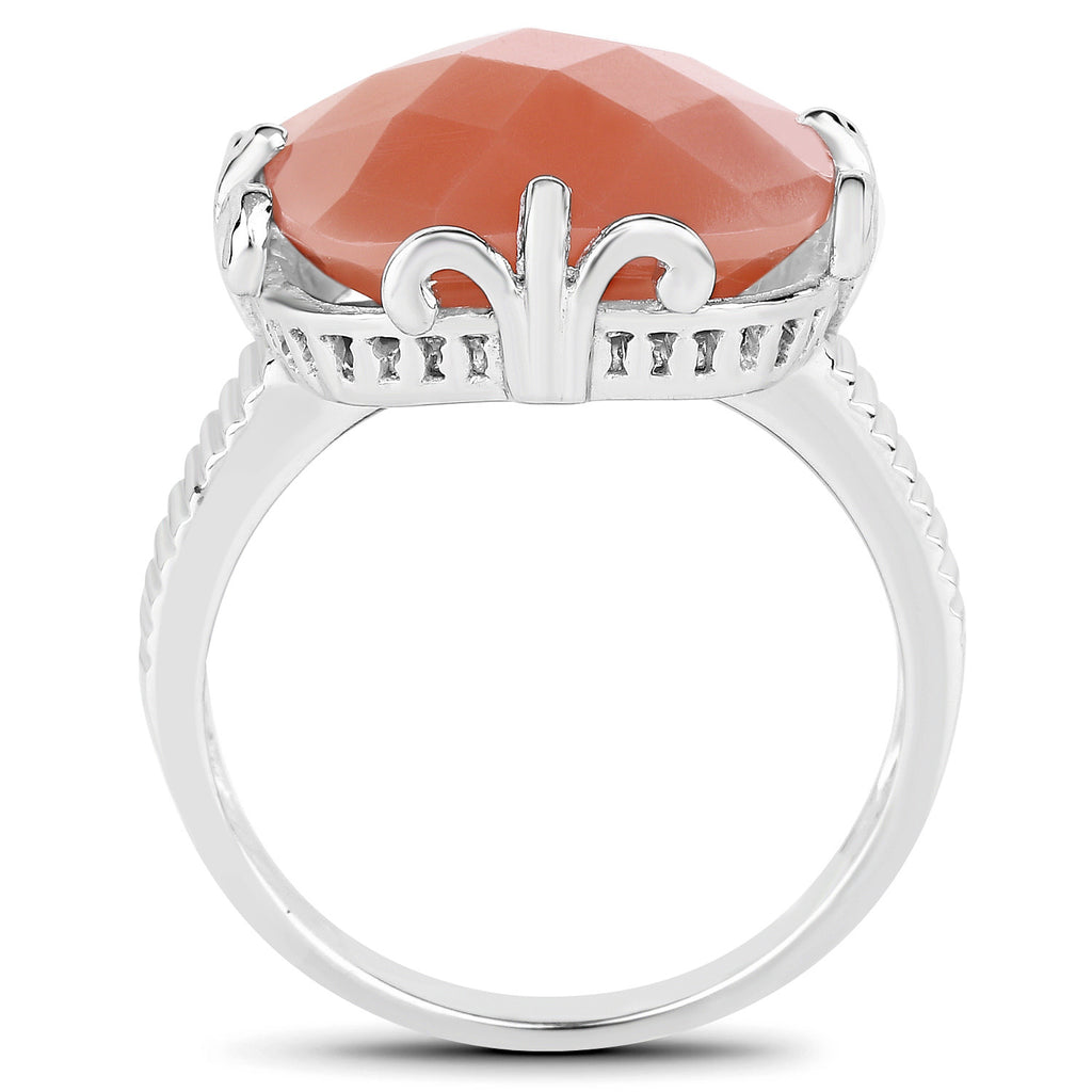 Peach Moonstone Ring 12.7 Carats Sterling Silver