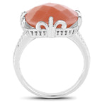 Peach Moonstone Ring 12.7 Carats Sterling Silver