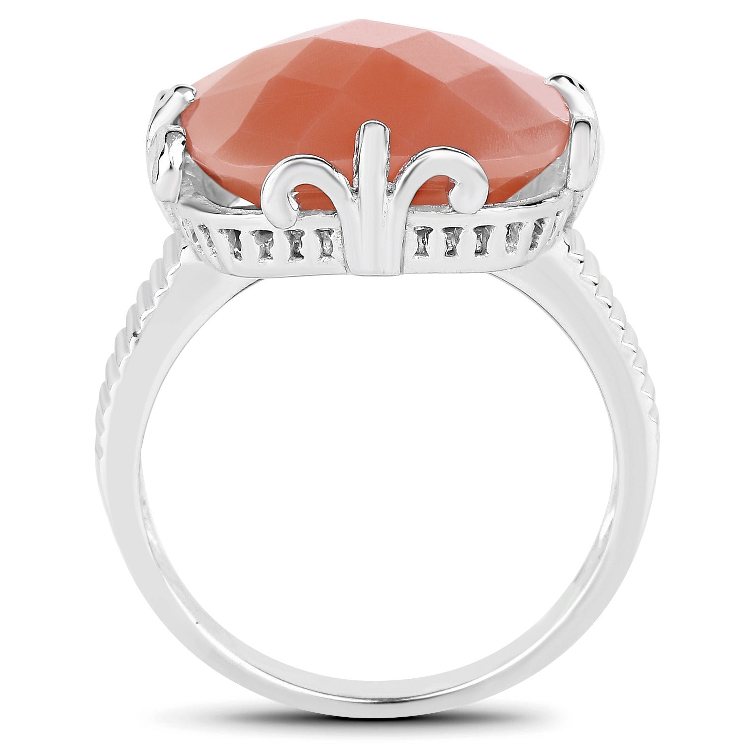 Peach Moonstone Ring 12.7 Carats Sterling Silver