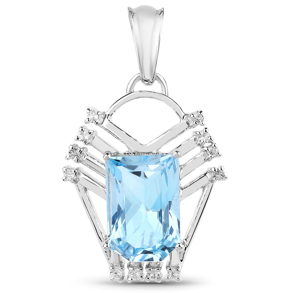 Swiss Blue Topaz Pendant With White Topaz 5.72 Carats Sterling Silver