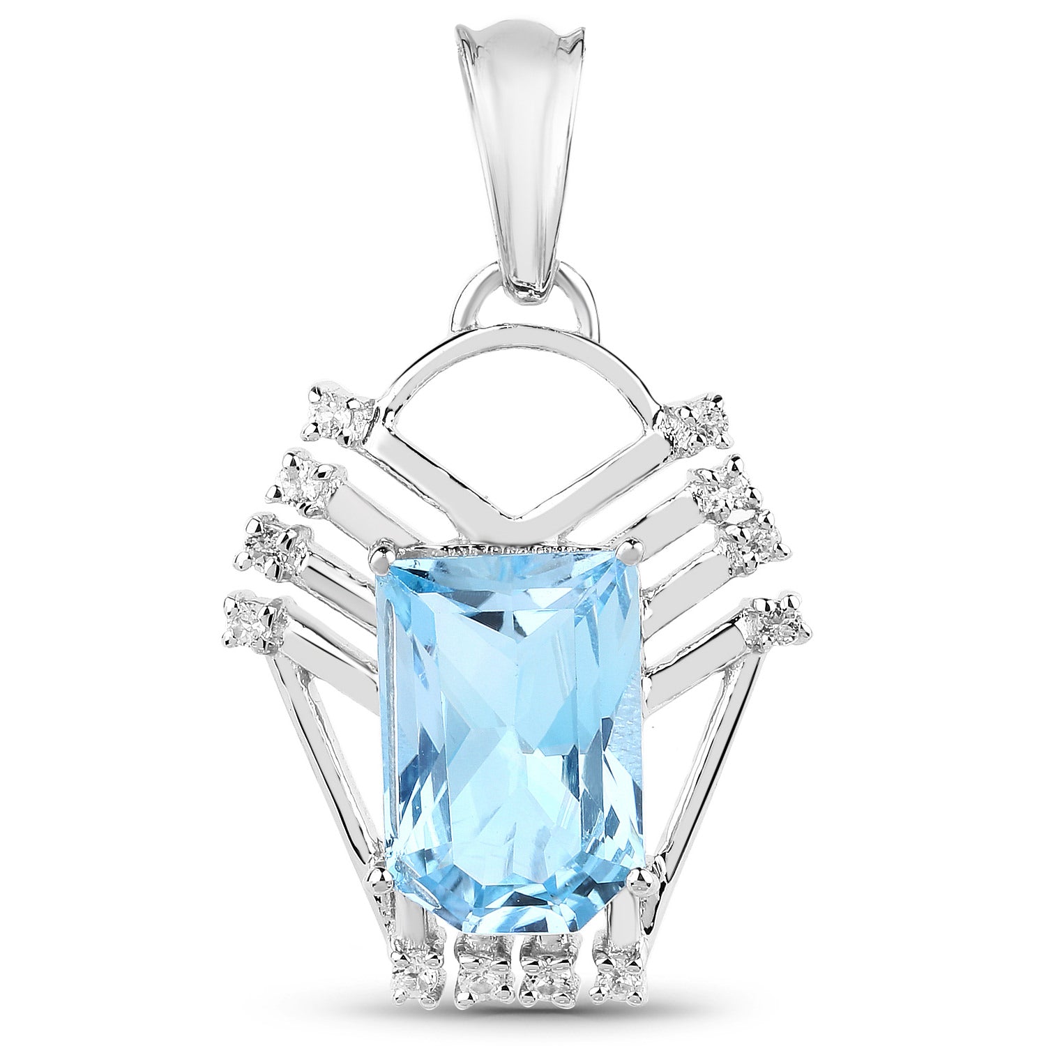 Swiss Blue Topaz Pendant With White Topaz 5.72 Carats Sterling Silver