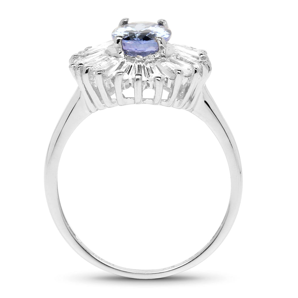 Tanzanite Ring With White Topaz Halo 2.44 Carats Sterling Silver
