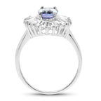 Tanzanite Ring With White Topaz Halo 2.44 Carats Sterling Silver