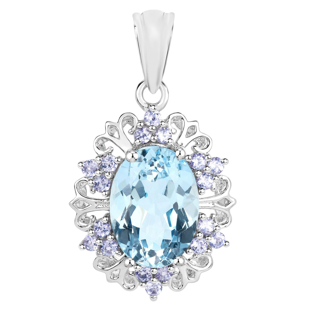 Blue Topaz Pendant With Tanzanite 8.1 Carats Sterling Silver