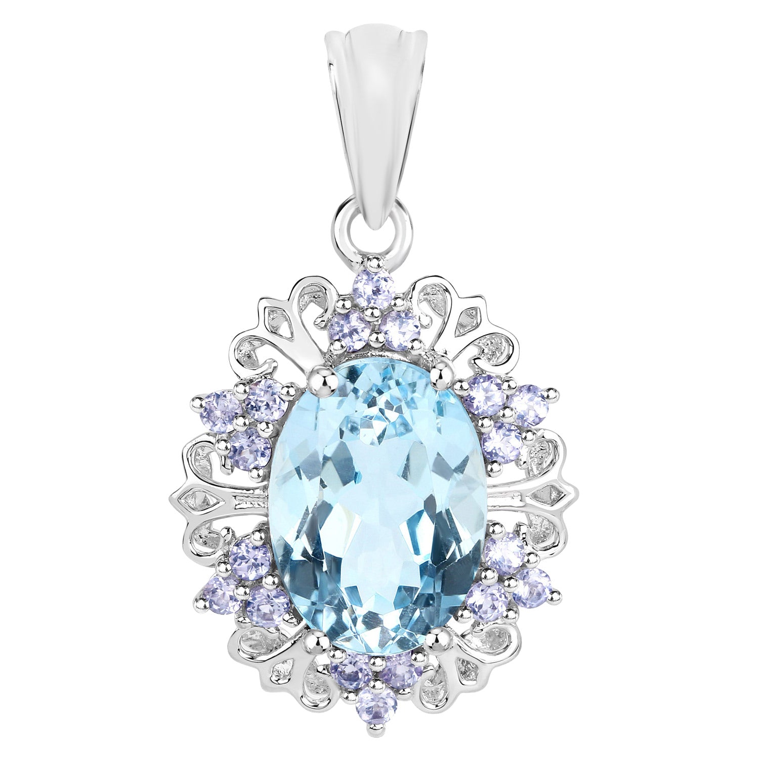 Blue Topaz Pendant With Tanzanite 8.1 Carats Sterling Silver