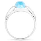 Swiss Blue Topaz Ring With White Topaz 3.66 Carats Gold Plated Silver