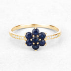 Blue Sapphire Ring With Diamonds 0.42 Carats 10K Yellow Gold