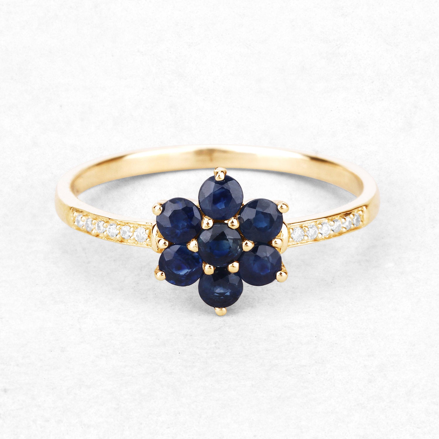 Blue Sapphire Ring With Diamonds 0.42 Carats 10K Yellow Gold