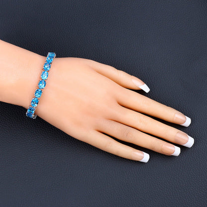 Swiss Blue Topaz Tennis Bracelet 35 Carats Rhodium Plated Sterling Silver