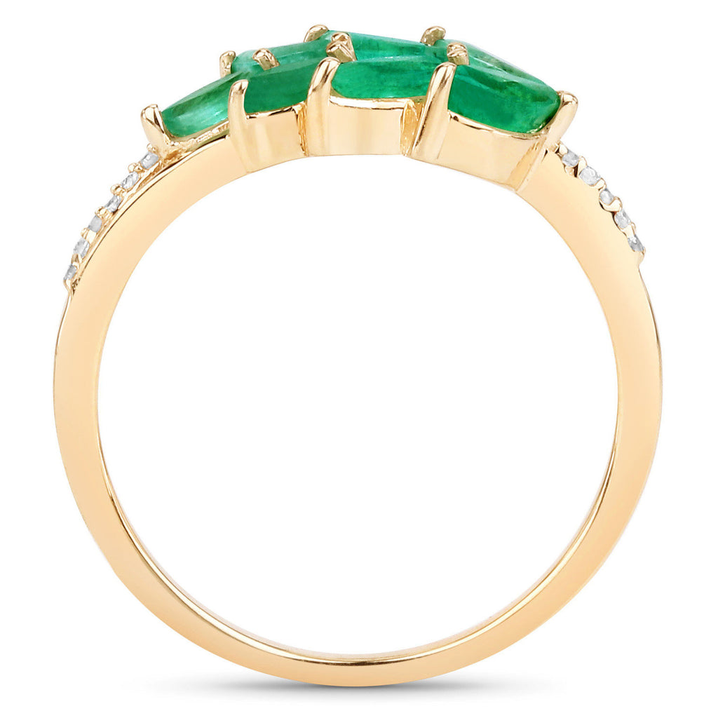 Zambian Emerald Ring With Diamonds 0.62 Carats 14K Yellow Gold